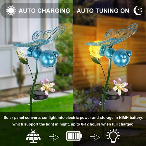 1pc solar decorative post lights beautiful metal bees designed for stunning garden decor splash resistant outdoor yards lawns and yards