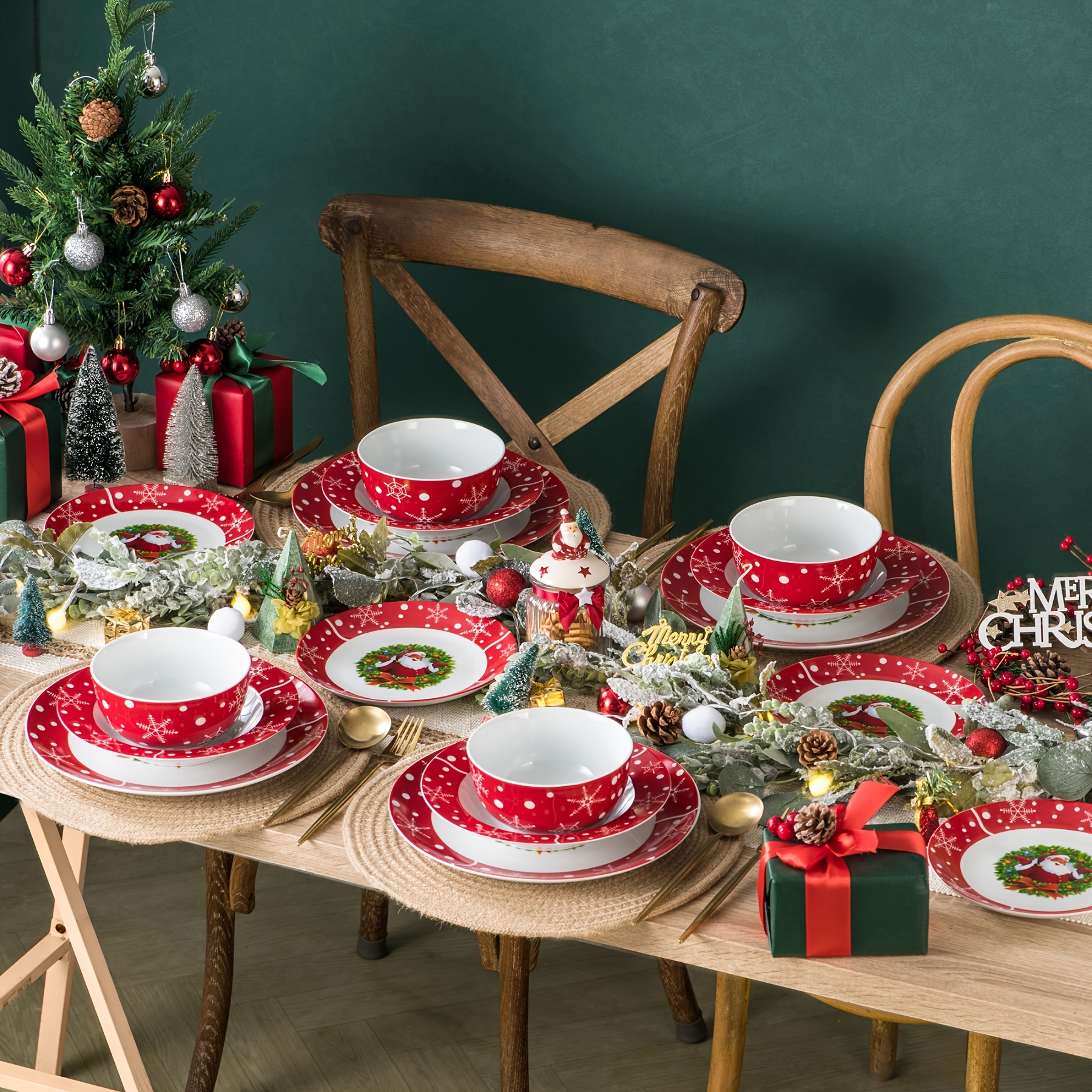 Service De Table 12 Pièces En Porcelaine Avec Assiettes Et Bols Carrés