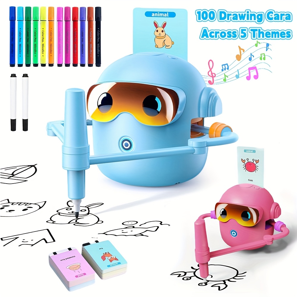 Robot De Dibujo Educativo Interactivo, Juguetes Educativos Para Edades Tempranas Con 100 Tarjetas Actividades De Aprendizaje Preescolar Para Ninas Y Ninos