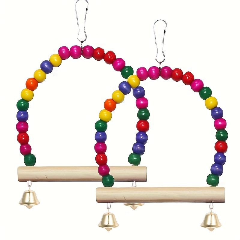 Image of 2pcs Bird Funny Parrot Toy Bird Training Supplies Bird Cage Swing Parrot Cage Toy Parakeets Balance Training Toy Bird Stand Parrot Stand Perch Wooden