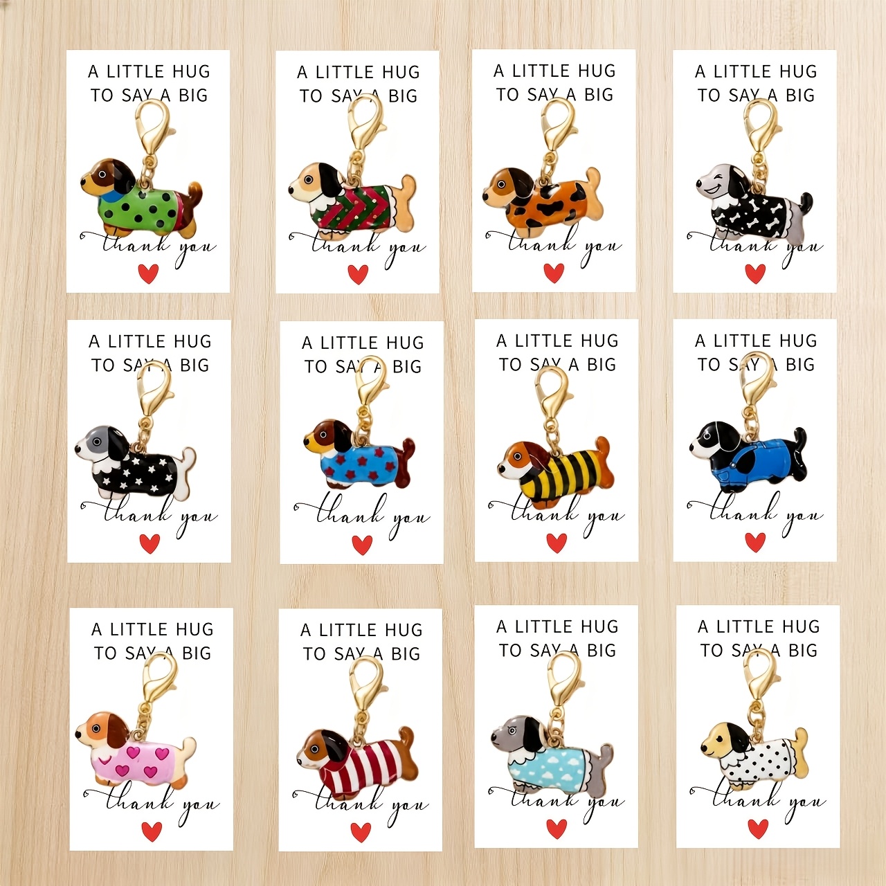 TEMU 24pcs Set/12 Sets Of Polka Dot Dogs, 12 Keychains + 12 Card Papers, Ideal Birthday Gift For Women, Multi-functional Bag Charm Accessories