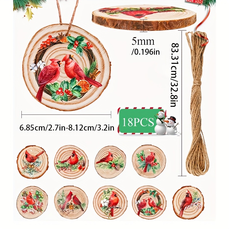 TEMU 18pcs Red Christmas Tree Decoration, Wooden Red Bird Hanging Wooden Christmas Tree Decoration, Red Craft Commemorative Decoration Gift, Mobiles