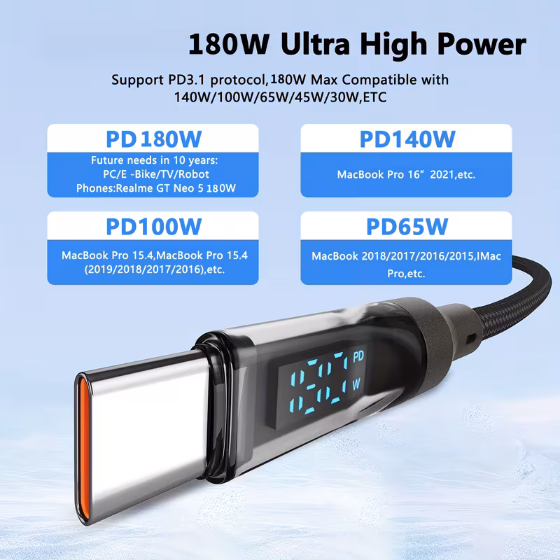 180w super fast charging usb a to type c cable with led data sync usb 6a compatible with iphone 15 16 xiaomi poco Product details 3