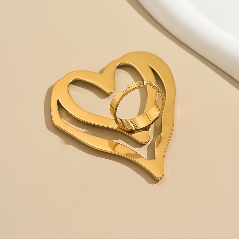 Exaggerated Glam Style Multi-Layer Geometric Heart Ring