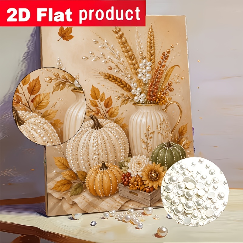 TEMU Kit de peinture diamant perle colorée Automne Hiver, Vase de décoration de perles de panier de blé de citrouille de récolte, Peinture diamant