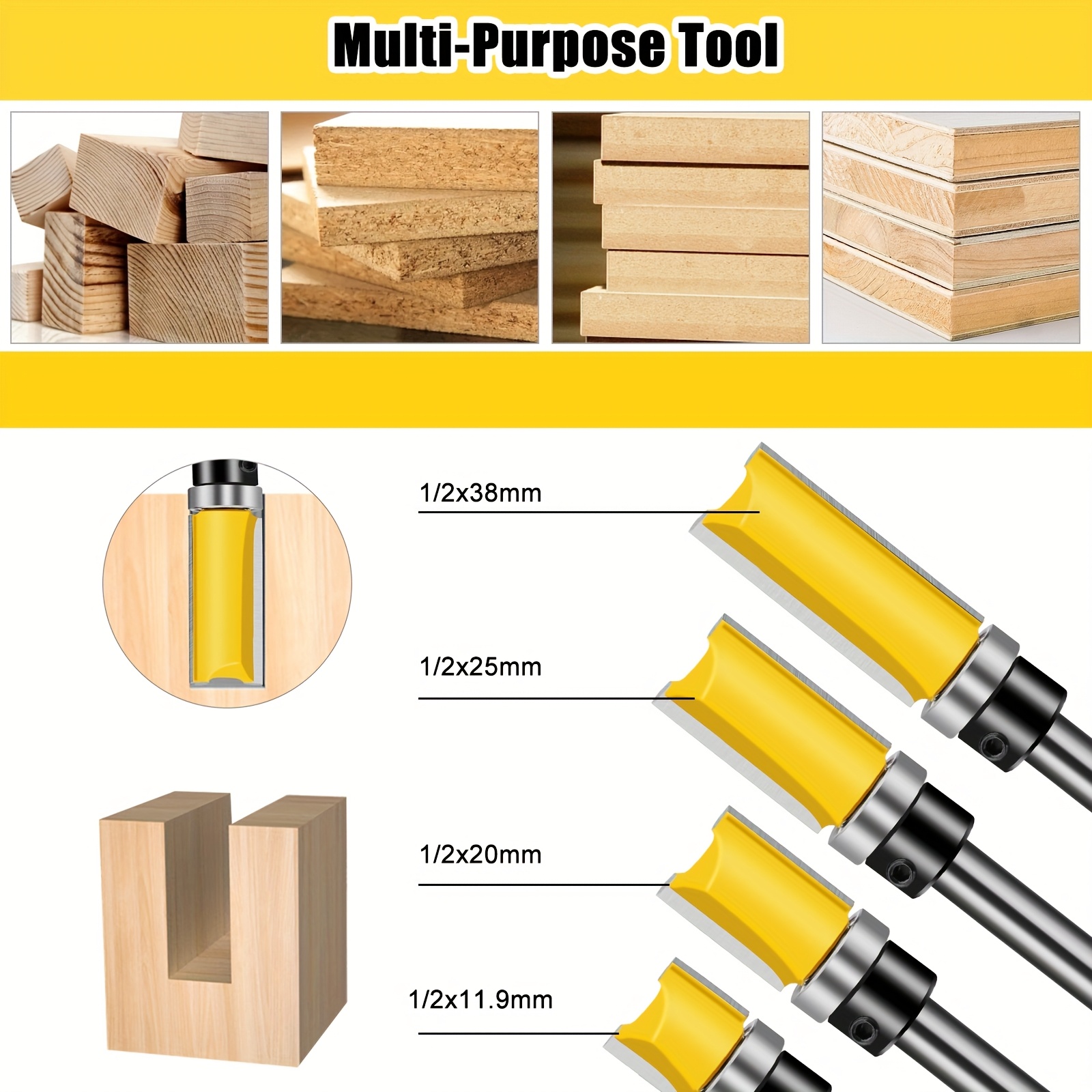 Diame 1/4′′ 5/16′′ 3/8′′1/2′′ Router Bit 6mm1/4′′ Shank Flush Trime Bit With Two Barings Router Bits For Wood Trimming Cutters