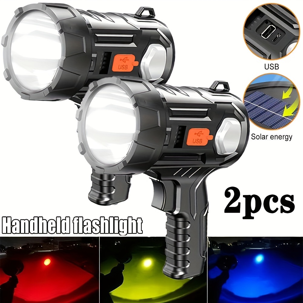 

2pcs Solar/usb Super Bright Rechargeable Led Spotlight Flashlight Searchlight