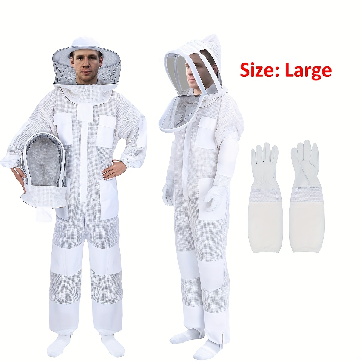 Priedušné včelárske oblečenie, trojvrstvový oblek pre pohlavie, -odolné ochranné vybavenie s rukavicami, obsahuje 2 závoje pre včelárov - veľkosť S