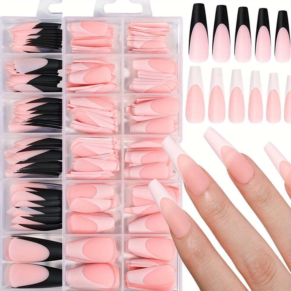 

120pcs/box Nude Pink White Black French Square Ballet Press On Nails, 12sizes Full French Fake Nails, Reusable Art For Women