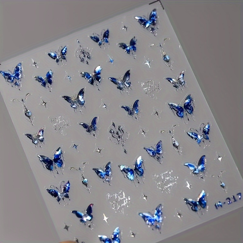 Dream Blue 3d Nail Art Stickers - Self-adhesive, Sparkling Resin Decals For Diy Manicure & Pedicure