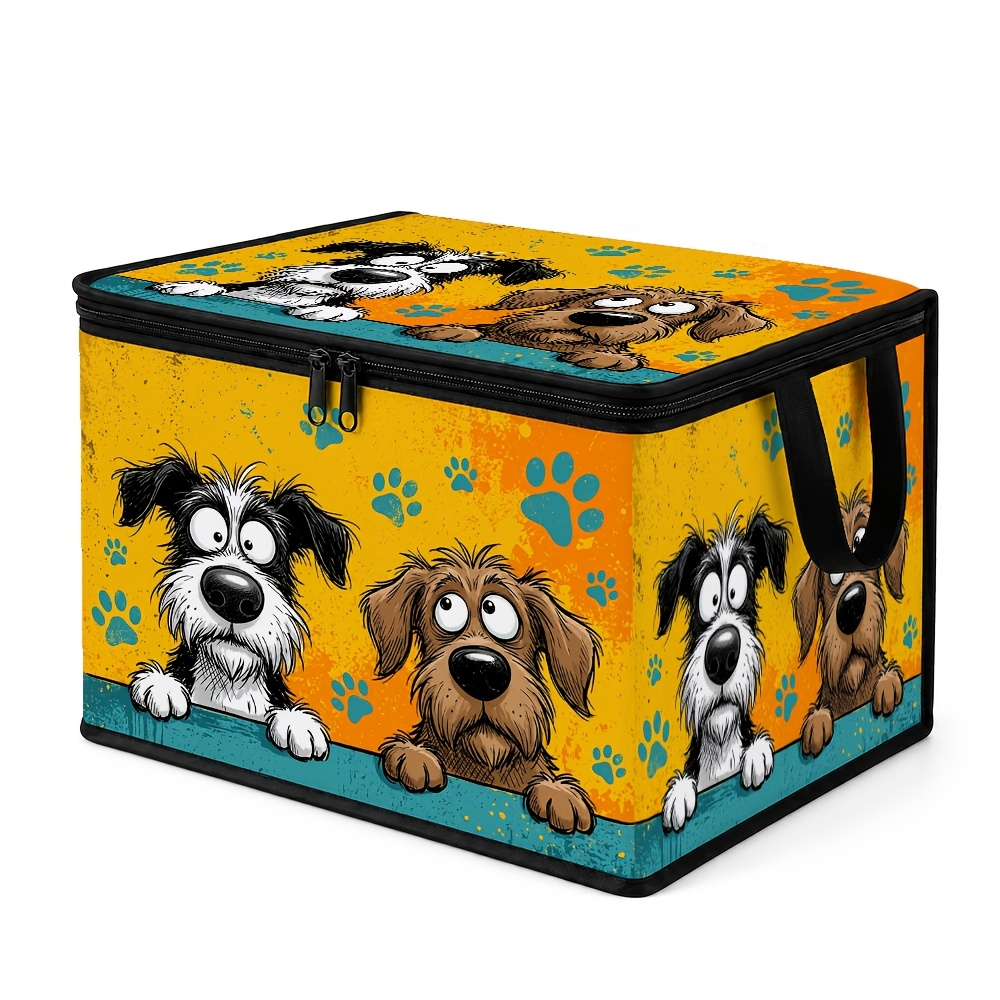 TEMU 1 Cute Animal Storage Bin With Lid- Decorative Elegant Rectangular Basket With Cartoon Dog Pattern, Suitable For Bathroom, Seasonal Decorations-
