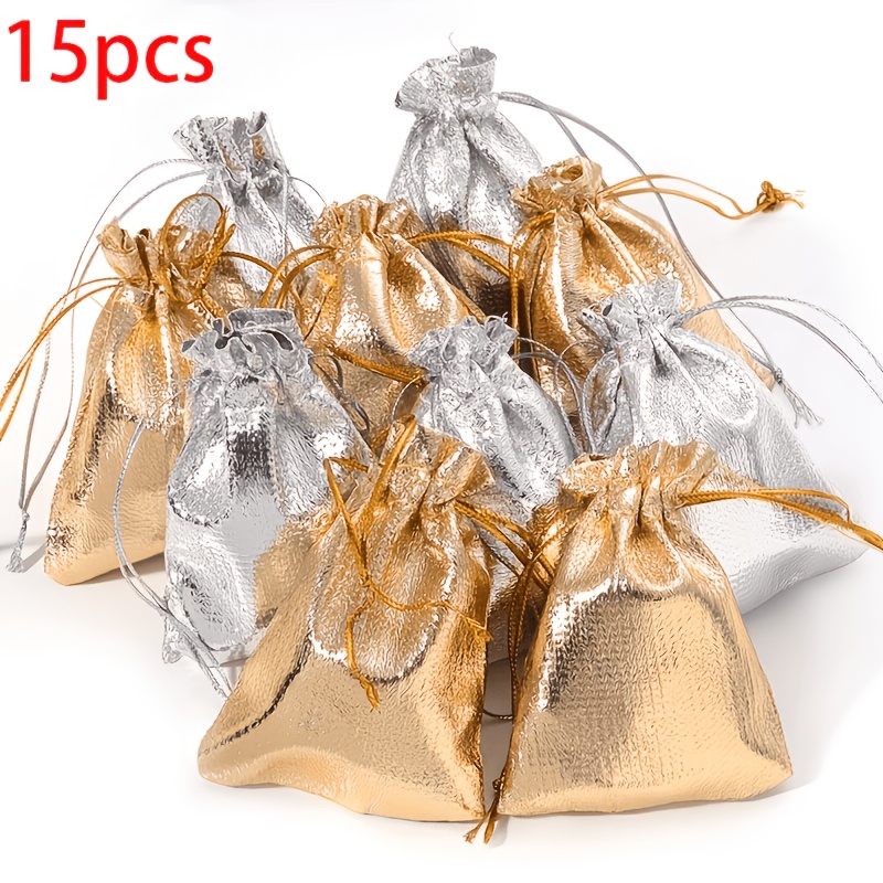 15pcs Golden Silvery Drawstring Bag Set