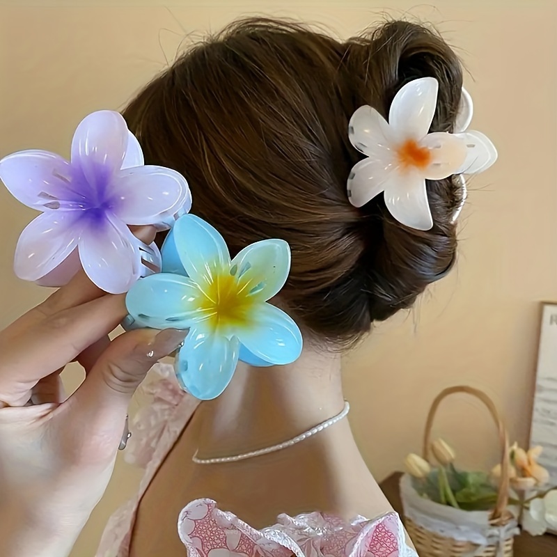 

Bohemian Minimalist Floral Hair - 6pcs Set, Large Color Flower Hair Clips, Plastic Shark Clips For Updos, Hair Accessories For Women And Teens 14+