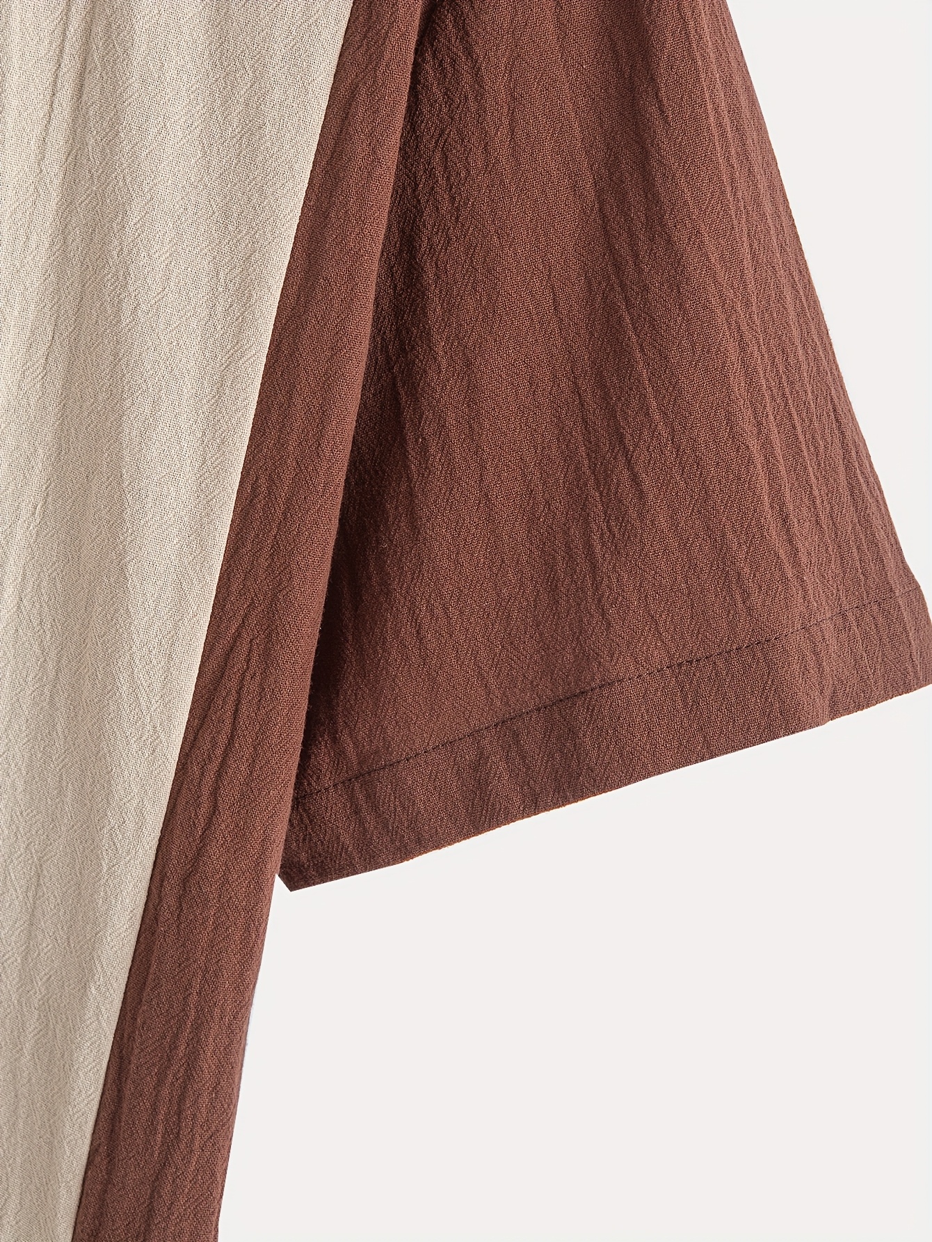 Men's Casual Button-Up Shirt - Brown & beige color-block design, Lightweight Non-Stretch Fabric for Summer Office, Semi-Formal Events - Easy Care Everyday Blouse, Warm Weather Outfit, Textured Pattern, Breathable Material, Short Sleeve Top, Office Professionals