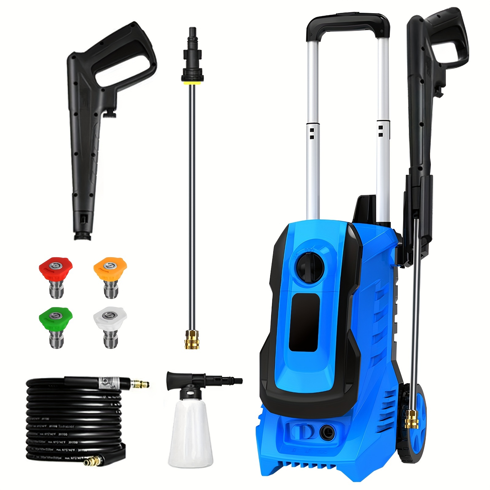 

Electric Pressure Washer 4000 Psi 2.6 Gpm, 25ft Hose & 36ft Cords Car Washer Machine With Foam Cannon, 4 Nozzle Tips, Telescopic Handle - Portable Electric Power Washer For Patio, Deck, Fence (blue)