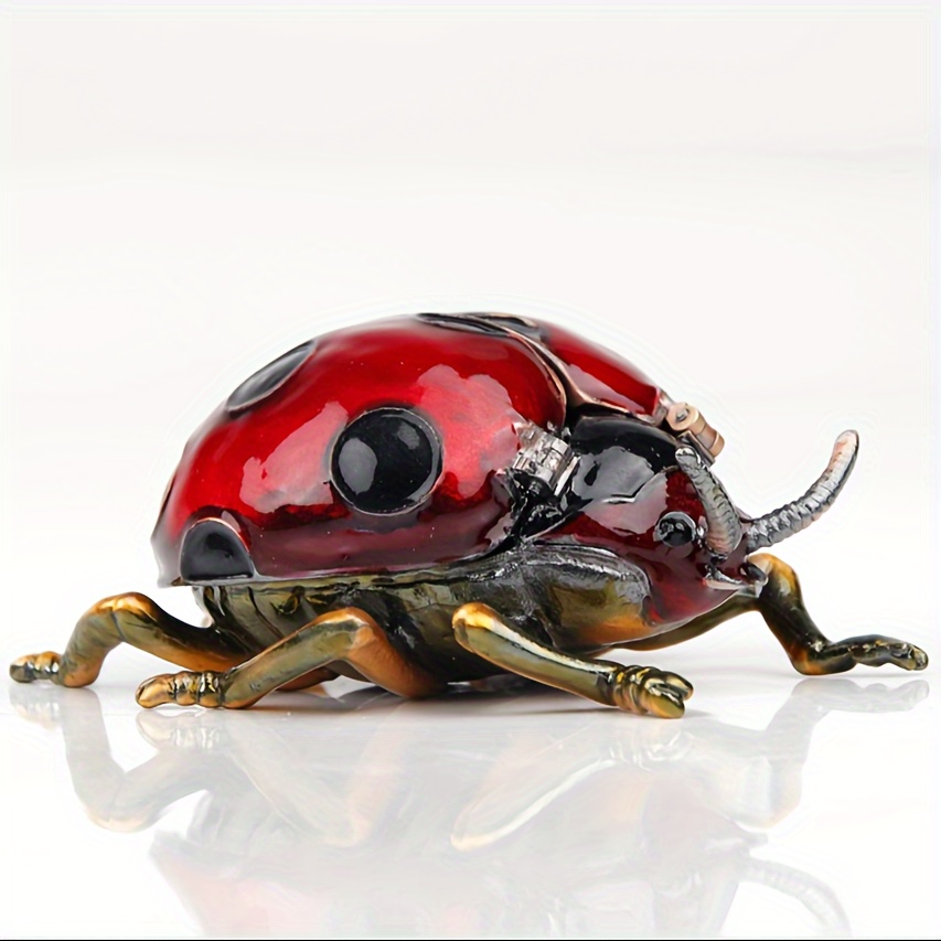 

Red Ladybug Figurines Collectiblestrinket Box Hinged With Enamel And Sparkling Rhinestones Jewelry Boxes Gift