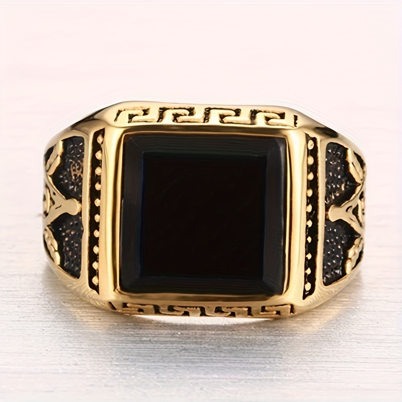 

1pc Classic Retro Inlaid Imitation Gemstone Ring Ring Ag Men's Ring Simple Atmosphere Domineering Men's Hip Hop Ring Low Price Products, Small Flaws Are Inevitable, Please Accept It