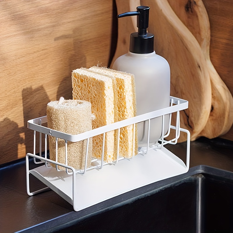 

Stainless Steel Sink Organizer With Drain Tray - Multifunctional Bathroom & Kitchen Storage Rack For Sponges And Soap
