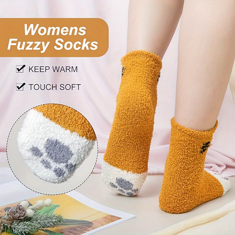 awesome 5 Pairs Women'S Slippers Socks | Coral Fleece Knee-length Socks with Cartoon Cat Paw Design, Plush and Fluffy for Winter 9 awesome 5 Pairs Women'S Slippers Socks | Coral Fleece Knee-length Socks with Cartoon Cat Paw Design, Plush and Fluffy for Winter - Image 9