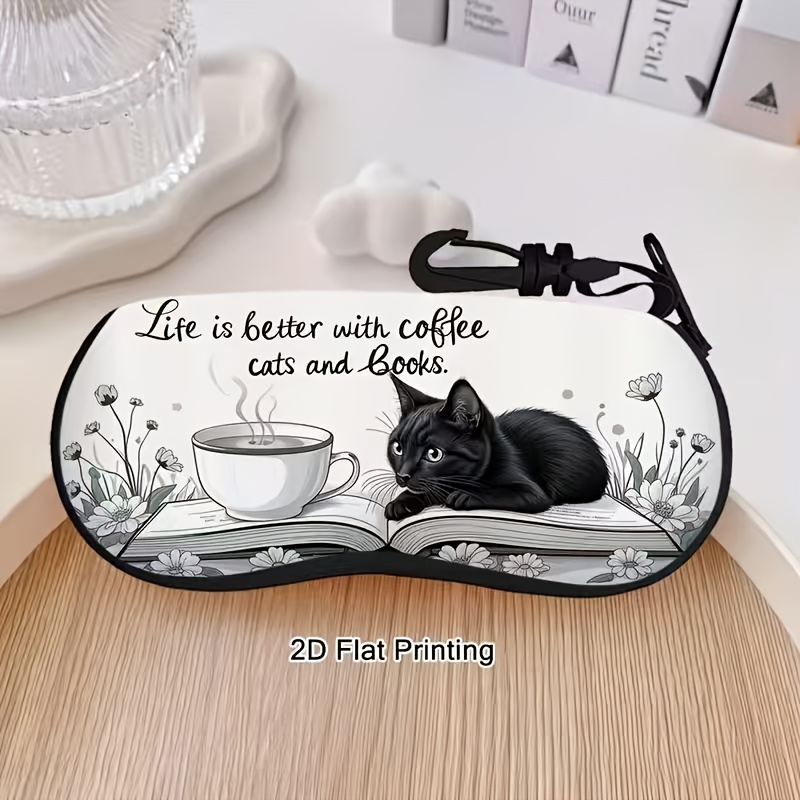 E-shop . modisches Brillenetui mit Katzen-Aufdruck Reißverschluss, geeignet für Damen & Herren, ultraleichter Neopren-Brillenhalter mit