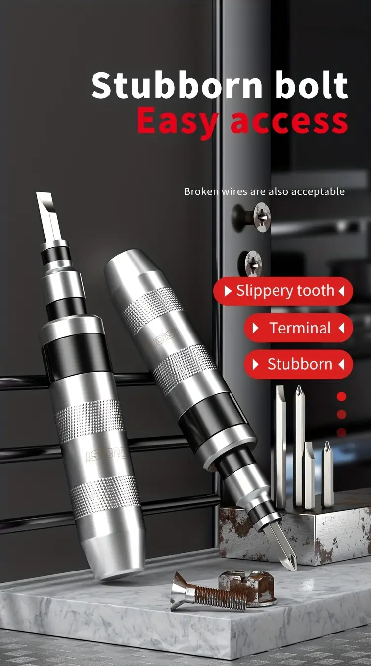 13pcs heavy-duty impact screwdriver set -resistant case - heavy-duty metal construction, shockproof impact-ready bits & detachable screw removal system - torx/flat/phillips/hex heads for automotive, home, construction, electronics repair - ideal for mechanics & diy projects - no power required - multifunctional screw remover maintenance tool set with chisel bits & impact screw mechanism, screwdriver all in one, long screwdriver, long screwdriver bits, Product details 4