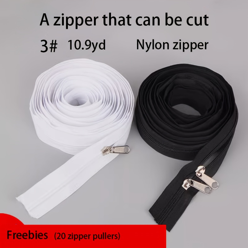 

Nylon Coil Zipper Roll By The Yard 10.9yd With 20 Pulls, #3 Continuous Zipper Chain, Cut-to-length Diy Sewing Craft Supplies, White & Black