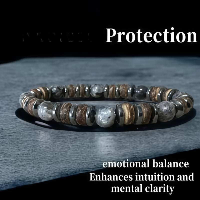 TEMU Bracciale Naturale in Labradorite. Offre Protezione. Labradorite da 8mm e Perline in Ematite e un Design e Retro. � un Accessorio di Gioielleria
