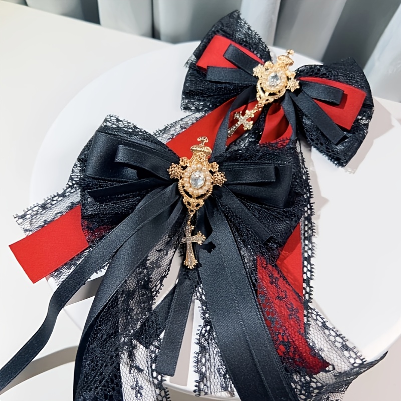 elegant vintage inspired cross bow tie black lace - Temu  display picture 3