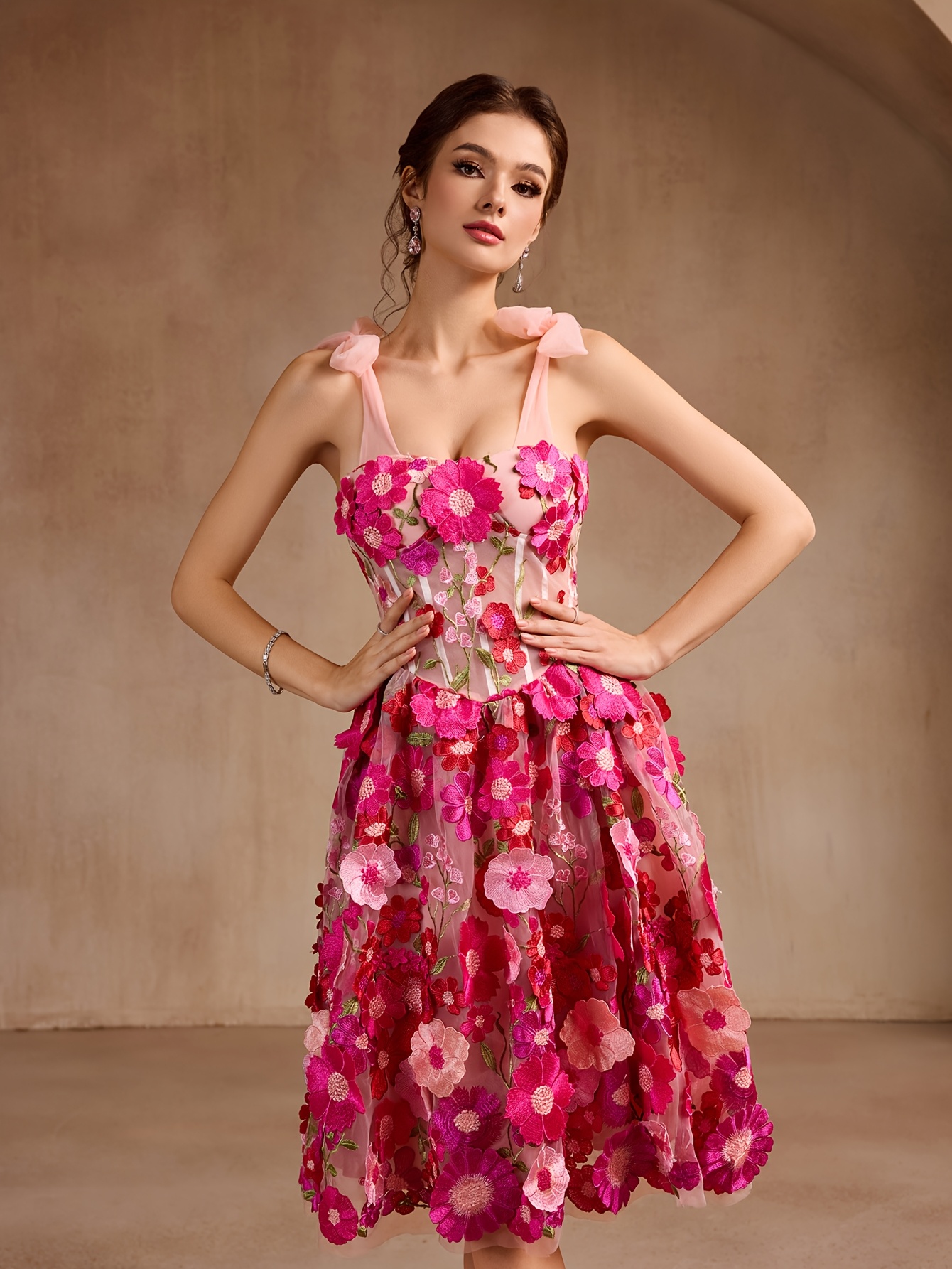 green emerald velvet dress Ladivine CT264 Elegantly Fitted Sheer Floral Embellished Formal Gown Dusty Pink / 4 main image 0