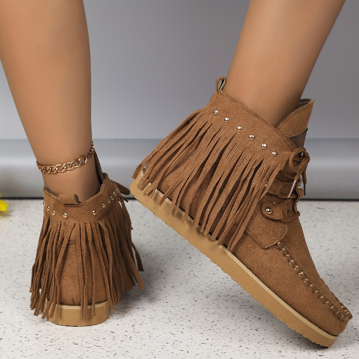 women' color stylish boots tassel studded platform - Temu