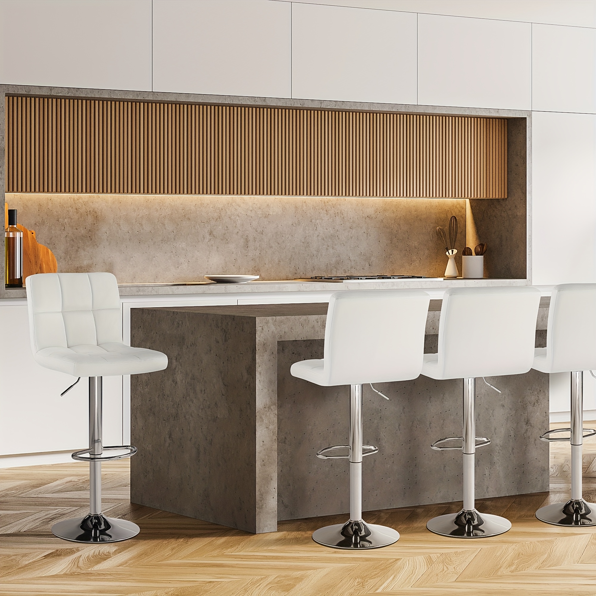 Set Of 2/4 Bar Stools Luxurious PU Leather, Swivel & Adjustable, Armless Kitchen Counter Stools with Thickened Cushion & Back Support, Hydraulic Island Barstools, Black 4 Set Of 2/4 Bar Stools Luxurious PU Leather, Swivel & Adjustable, Armless Kitchen Counter Stools with Thickened Cushion & Back Support, Hydraulic Island Barstools, Black - Image 4