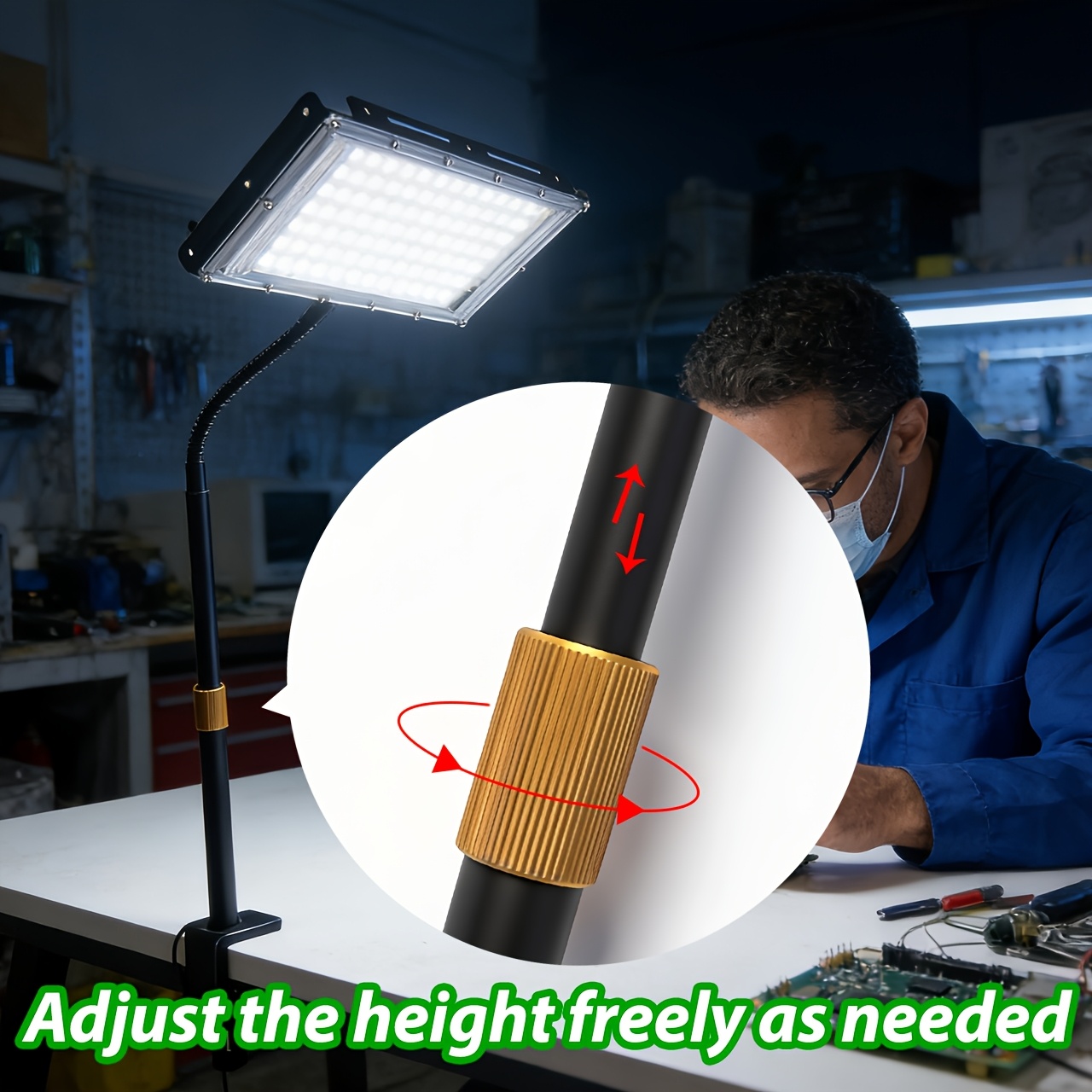 Clamp-Style USB LED Workbench Lamp with Adjustable Height and Angle