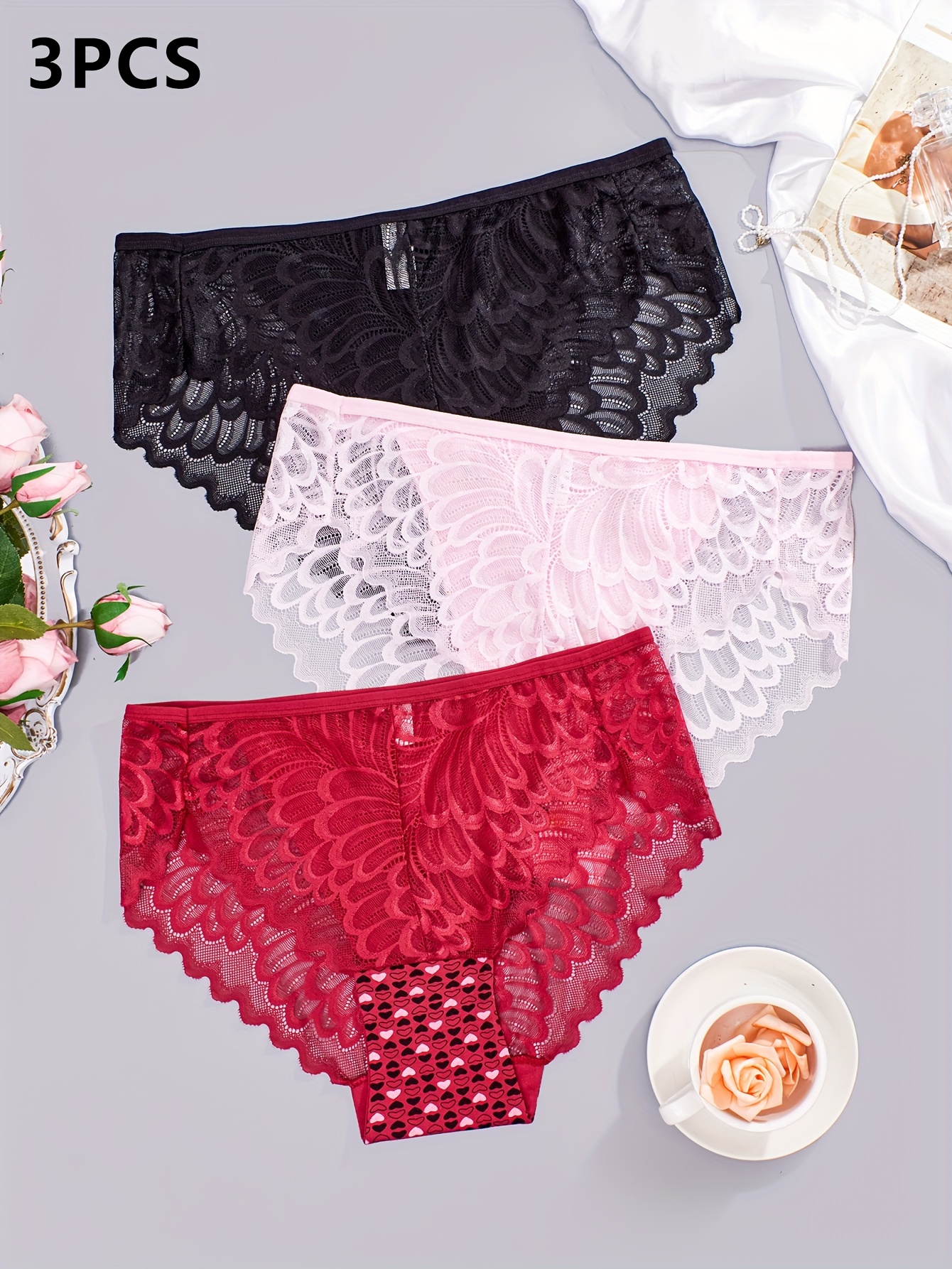 Plus Size Cute Underwear Set Women's Plus Contrast Lace - Temu