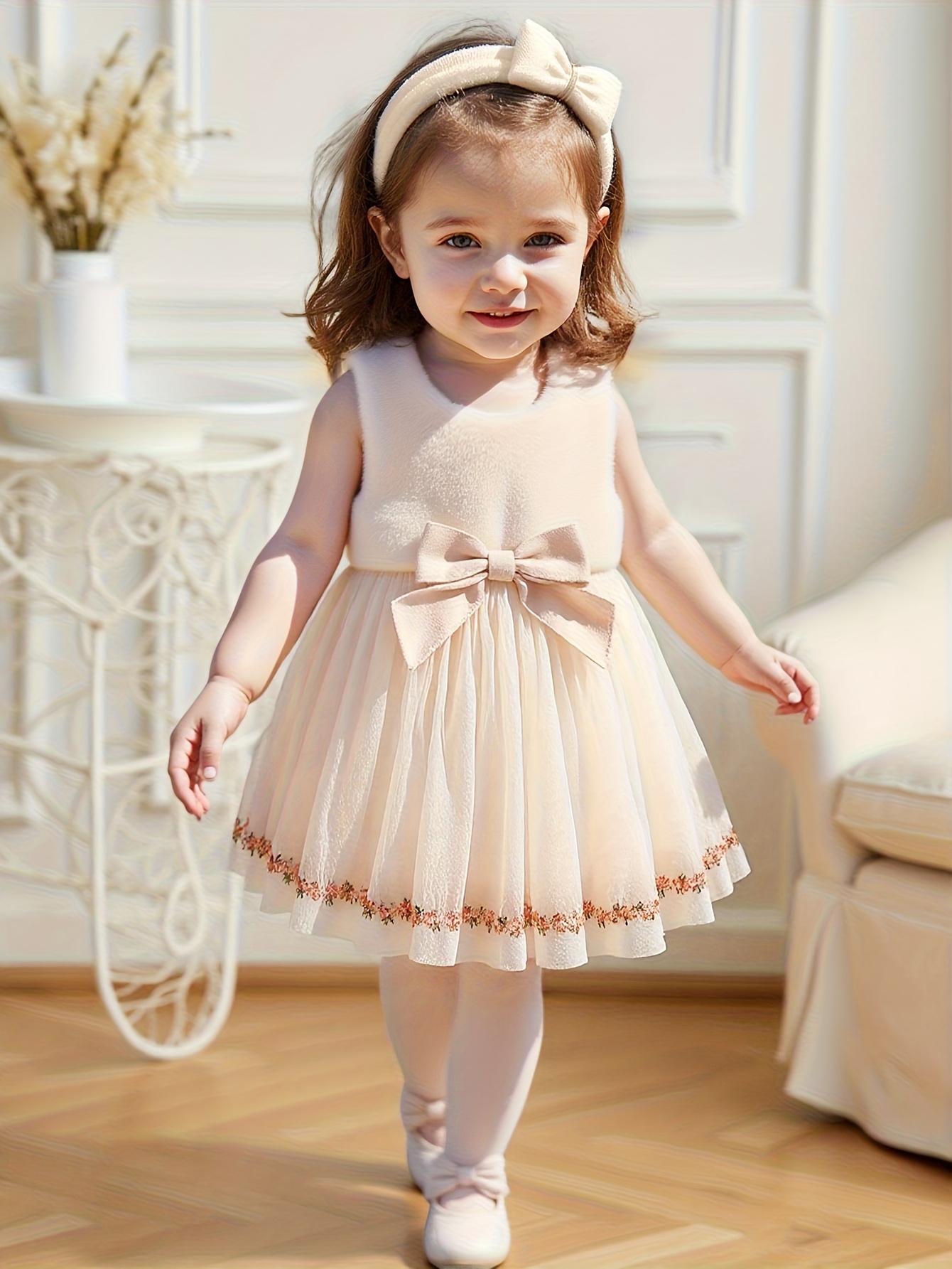 girls eid outfit ramadan dress autumn winter     dress set plush bow delicate dress fashion lace sweet skirt cute and gentle outfit for little princess sweet outdoor wear   outdoor Product details 7