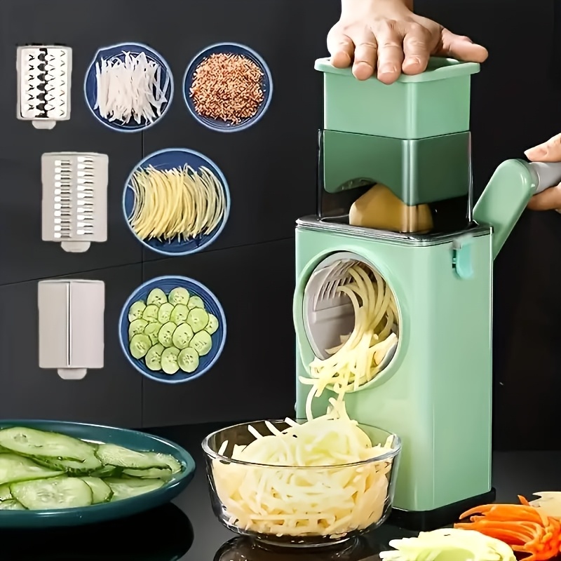 2025 Manual Rotating Slicer - No Power Required, Durable Plastic Multifunctional Tool for Slicing, Shredding & Grating (Vegetables, Cheese), Replaceable Blades &  ,   for Home & Professional Kitchens, Vegetable Slicer And Grater, Kitchen Gadget,   Material