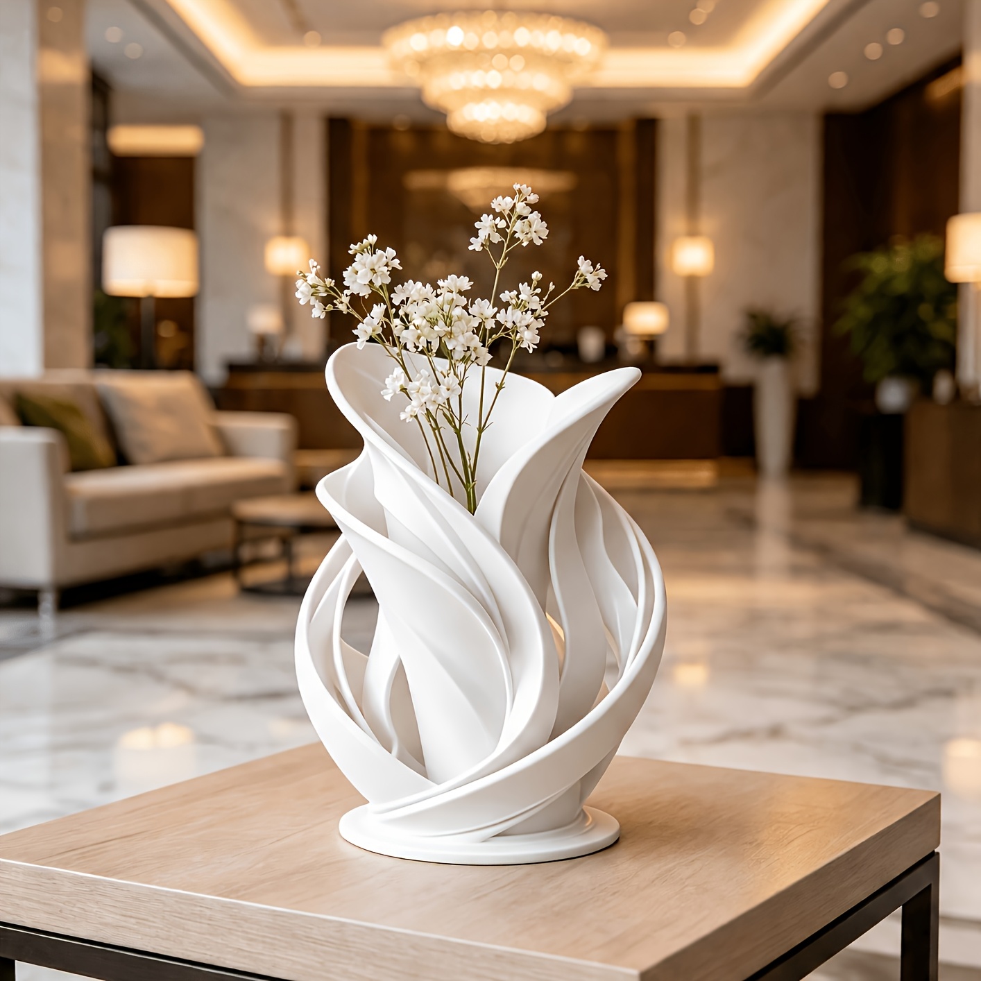 TEMU Vase moderne torsadé en porcelaine blanche, sculpture ondulée , centre de table de style , convient pour salon, hôtel et bureau cadeau décoratif