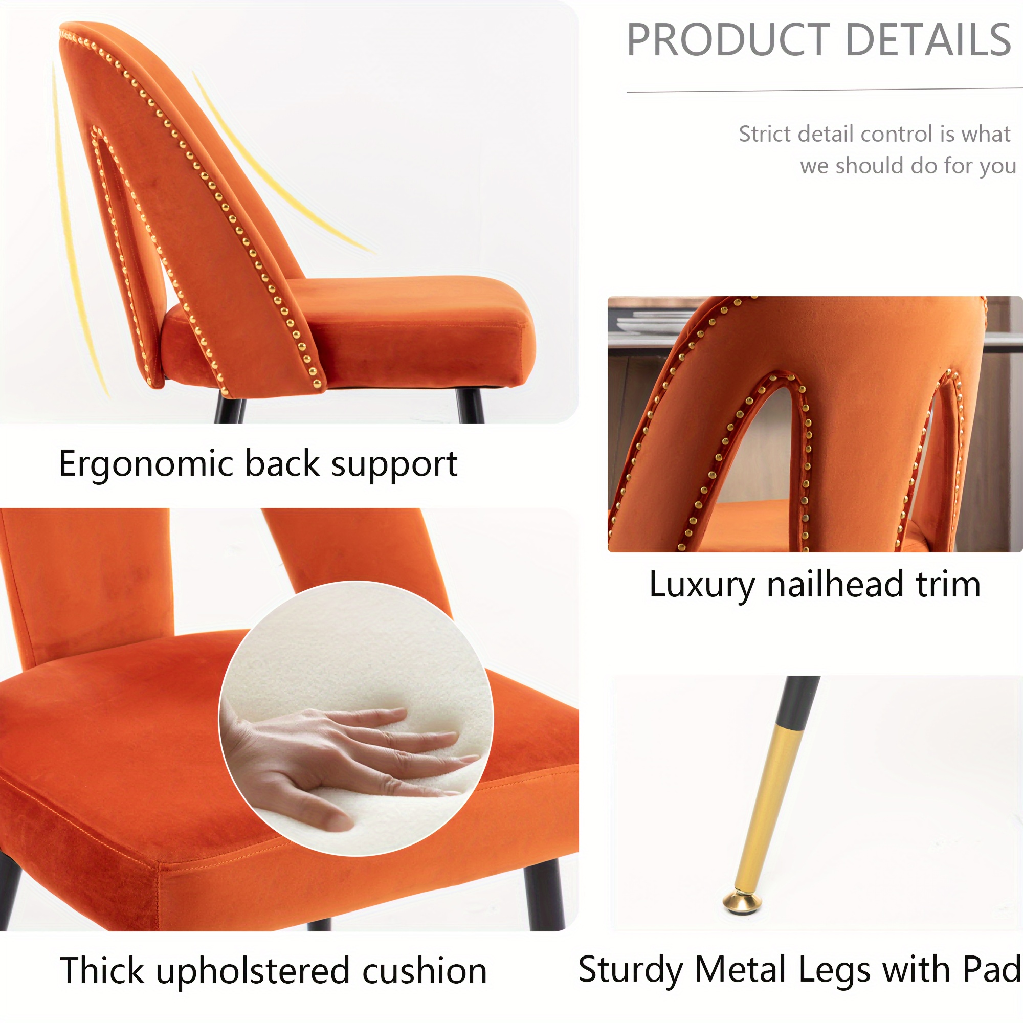 Set of Kitchen Chair Modern Upholstered Dining Chairs Desk Chair Side  Chair with Metal Legs Fabric Dining Comfy Accent Chair