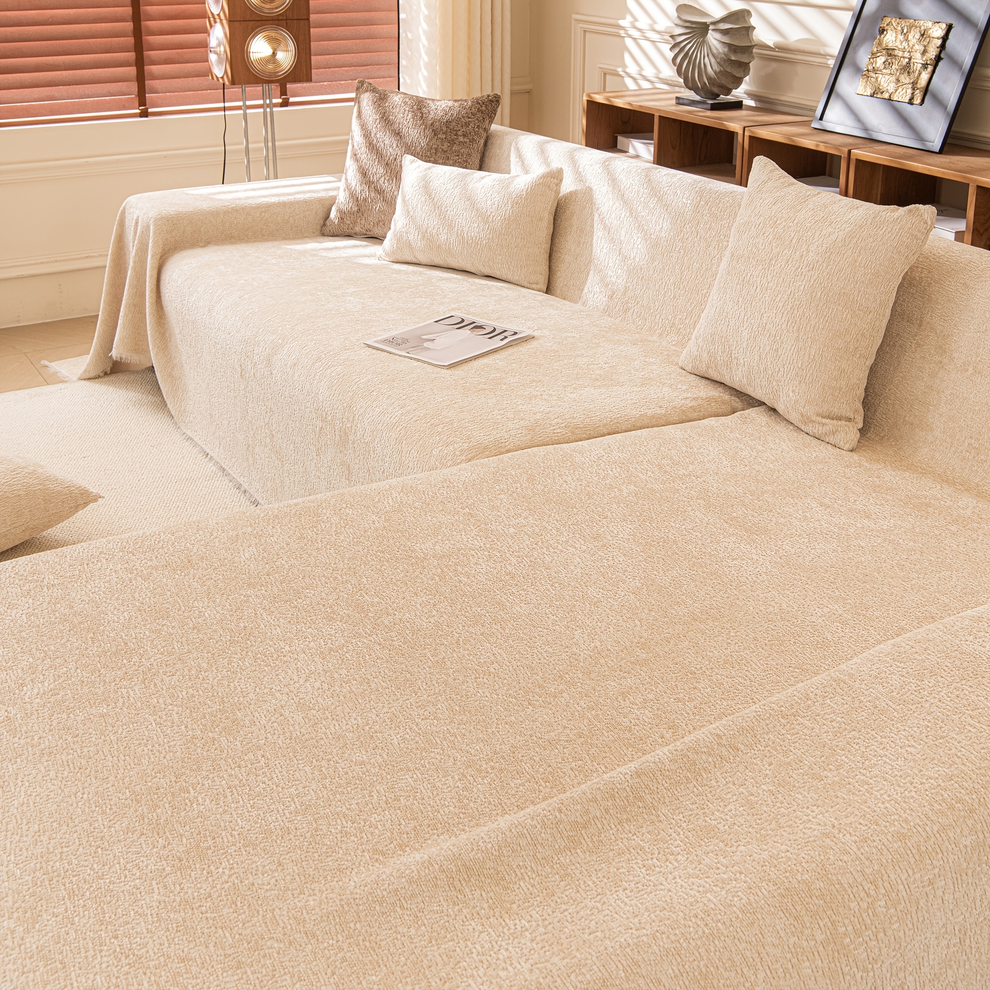 TEMU Housse de Canapé Beige Lot de 2, Design Texturé Uni, Couverture Totale pour Canapés en L ! Polyvalente pour Chambre, Bureau ou Salon, Alliant