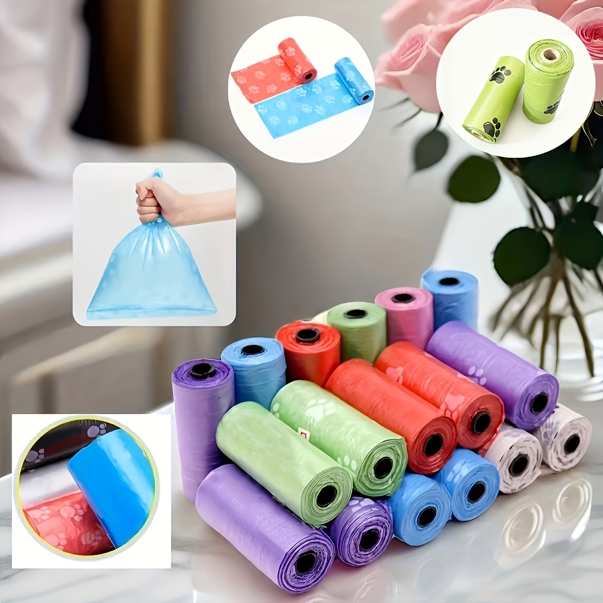 TEMU 300 Pack Thick Dog Poop Bags Unscented Leak-proof Waste Bags For , Durable Bags For Walking & Litter, Assorted Colors