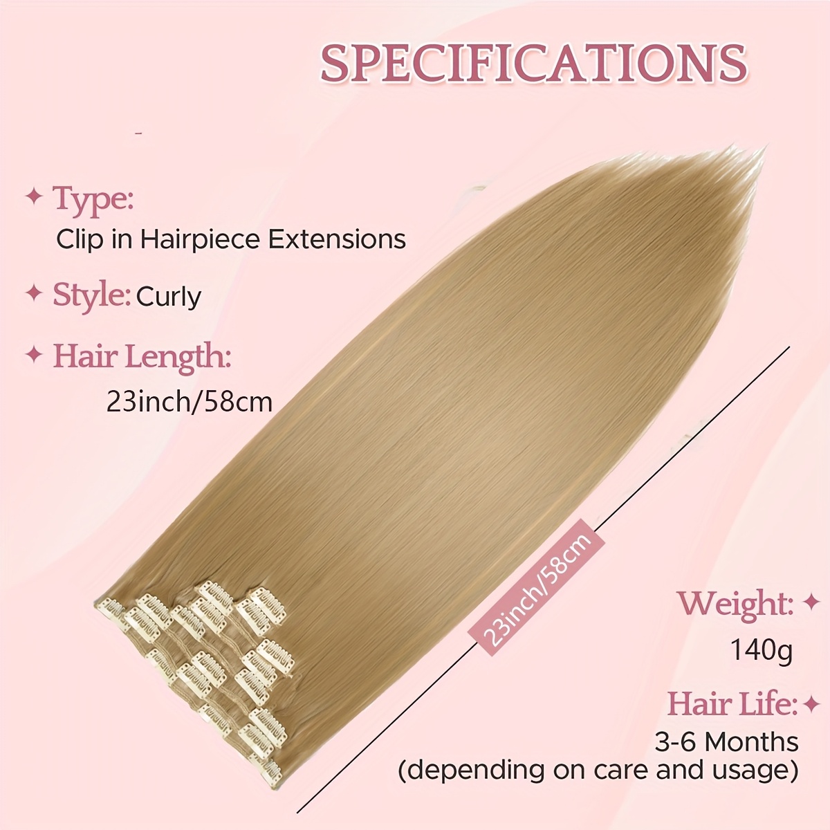   hair hair extensions clip in 8pcs 18 clips synthetic fiber seamless 23 long straight   details 3