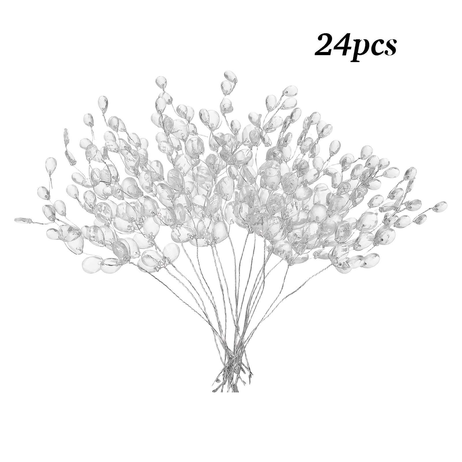 TEMU 24pcs Acrylic Crystal Beaded Flower Branches, 5.9-inch Artificial Bouquet; Suitable For Bridal Bouquet Decorations, Weddings, Home Decor, Floral
