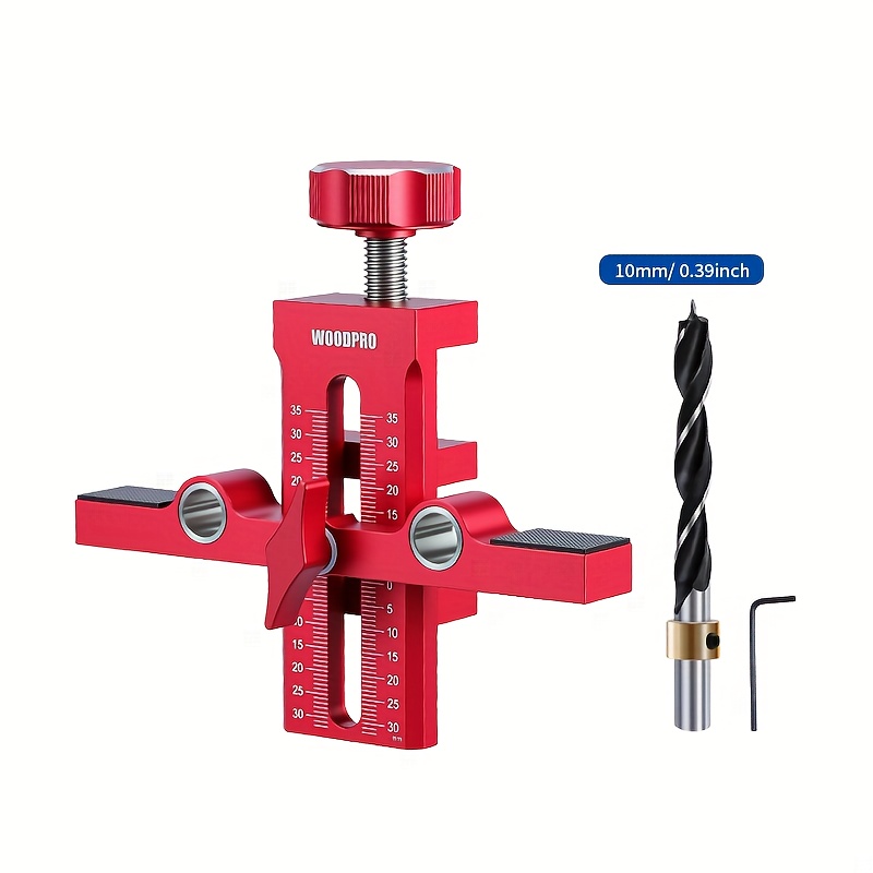 Image of Cabinet Door Mounting Drill Holder Set, Adjustable Aluminum Alloy Double-hole Rebounder Punch With 10mm Drill Bit, Fit For Cabinet Repair & Punching