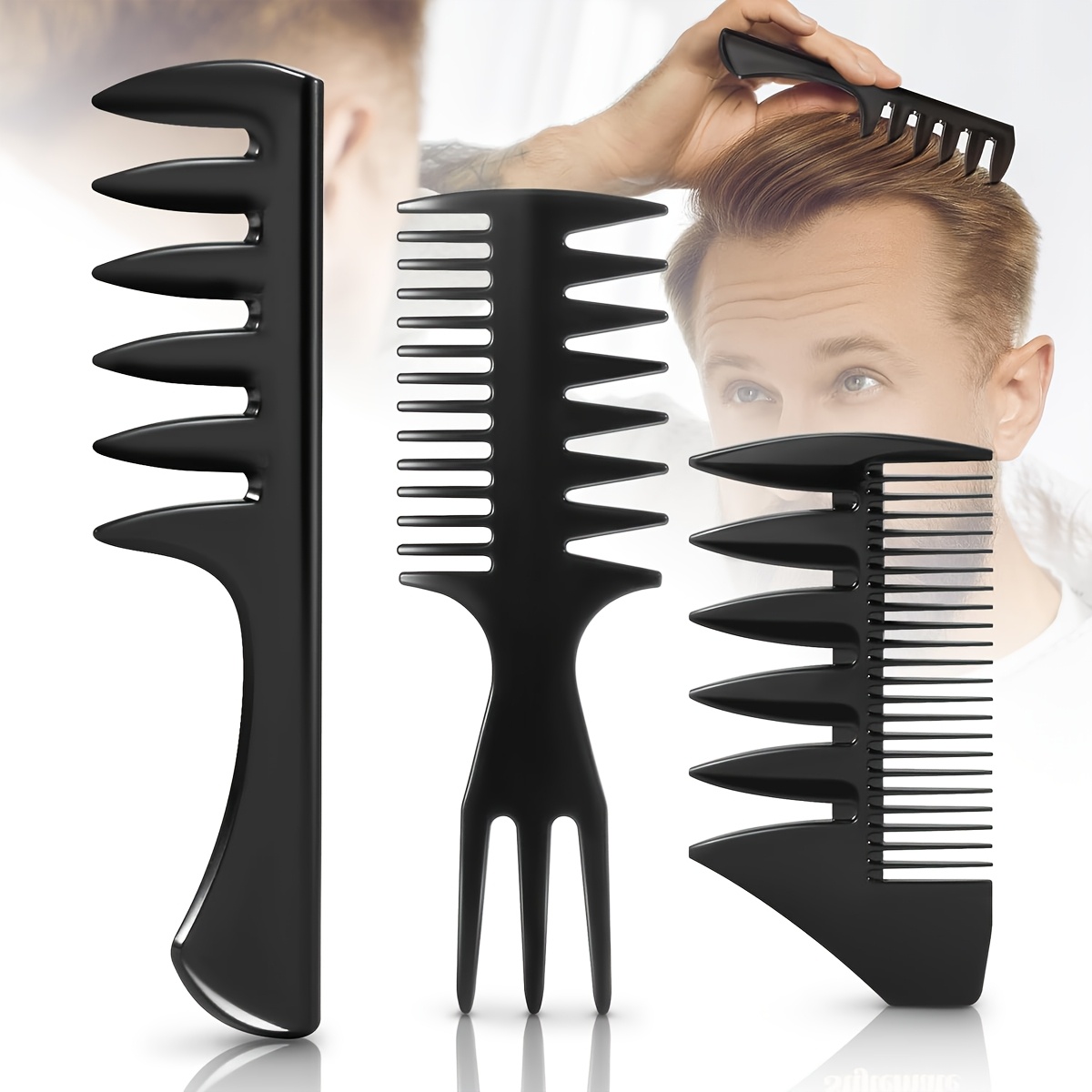TEMU Set di 3 spazzole per capelli da , da con texture a larghi, per quiff, pompadour, pettinatura liscia, artificiale, taglio , per styling da , per