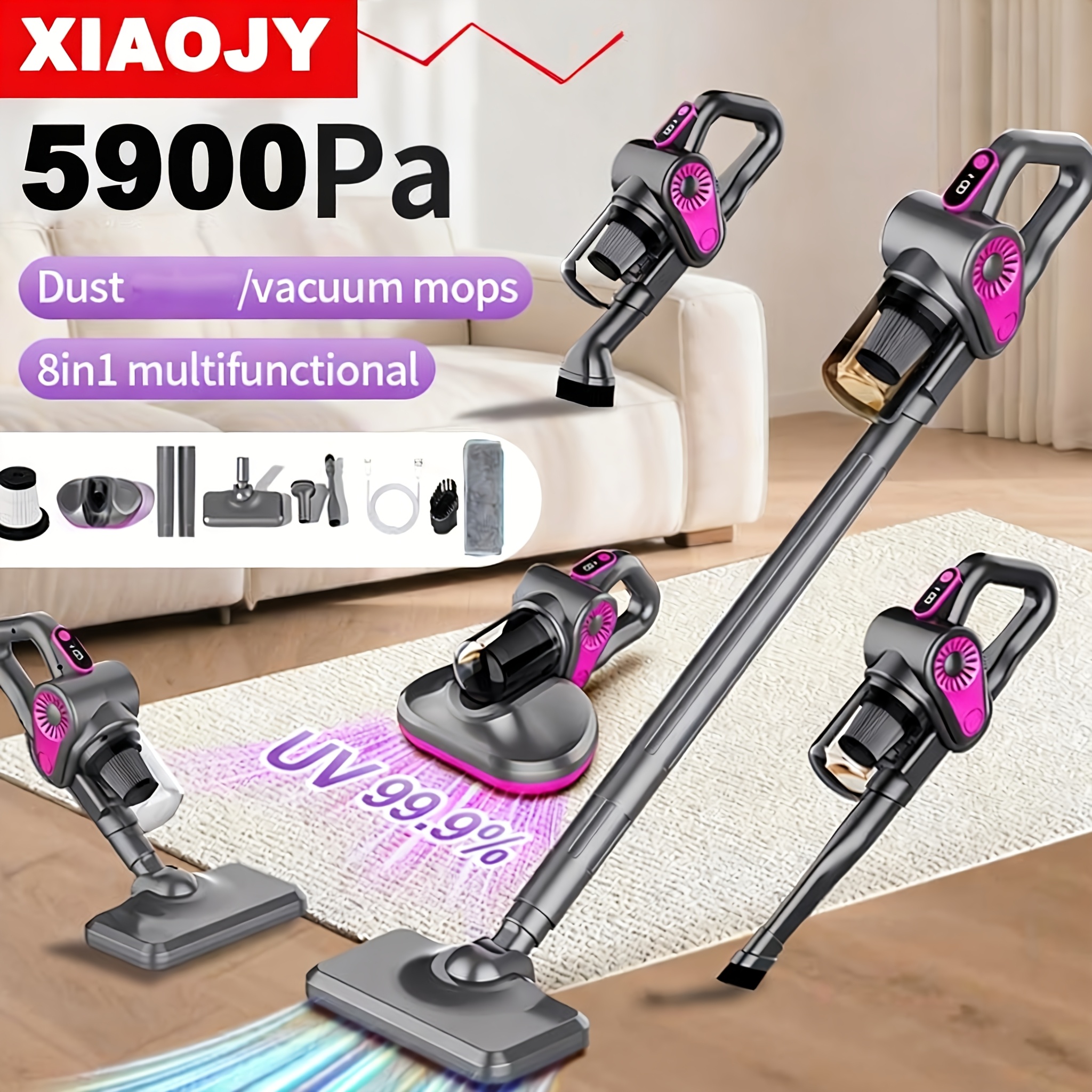 TEMU Cordless Vacuum Cleaner 5900pa, Upright Handheld Stick Vacuum & Mattress Vacuum Cleaner With Uv Light, Lightweight Portable Vacuum, Rechargeable