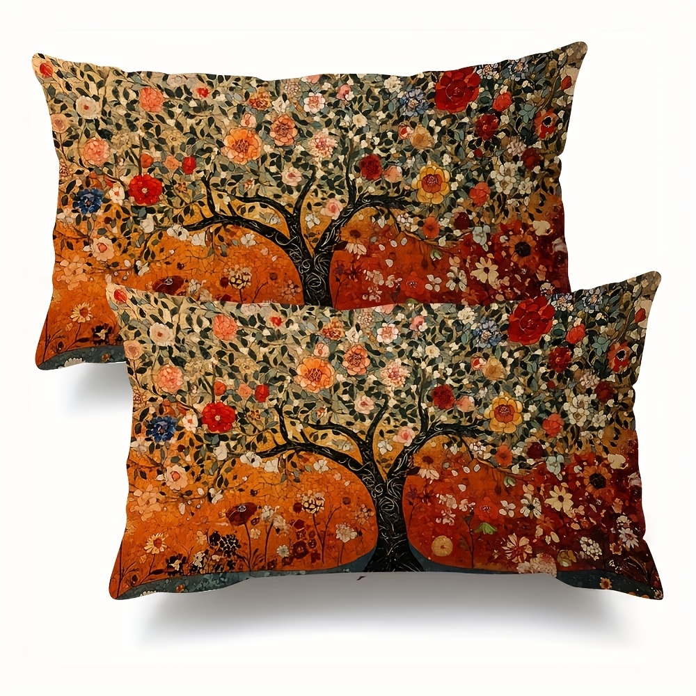 TEMU 2pcs Double-sided Retro Floral Tree Throw Pillow Covers, Tree Of Life Decoration Home Decor Ideal Gift, Throw Pillows Covers, Spring And Summer