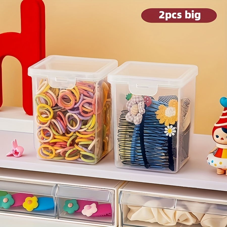 2pcs Transparent Hair Accessory Storage Box With Lid, Desktop Jewelry Storage Box, Sealed Storage Container For Small Items, Baskets, Bins & Containers For Home Organization