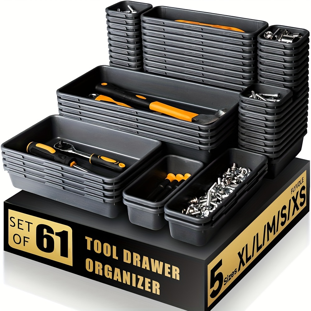 61pcs Toolbox Tool Storage Tray, Five-size Tray Set With Design For Assembly And Disassembly, Slip-resistant And Waterproof