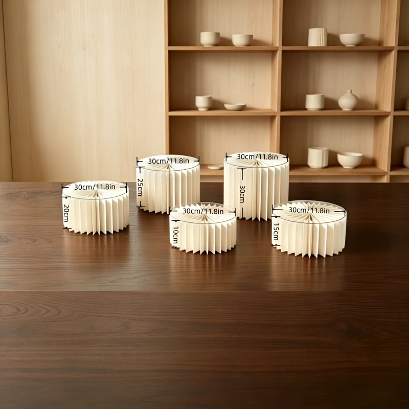 TEMU White Vertical Striped Folding Cylindrical Display Stand Set, Wedding, Party And Festival Event Decoration Ornaments