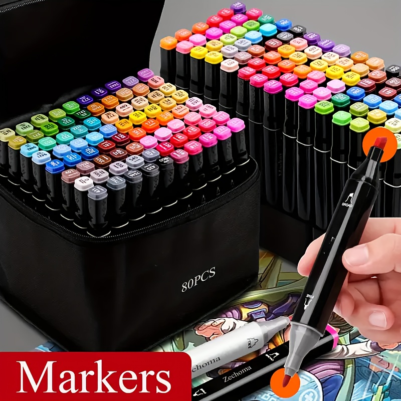 80 120pcs colored markers double tip illustration marker set