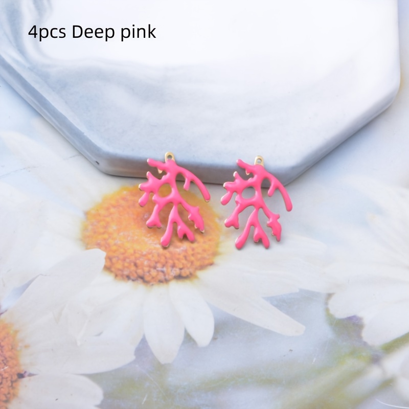 4pcs Copper Double-Sided Dripping Oil Coral Charms for Jewelry
